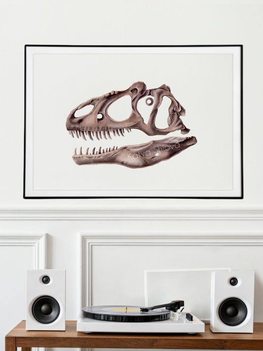 Allosaurus skull, original watercolour art