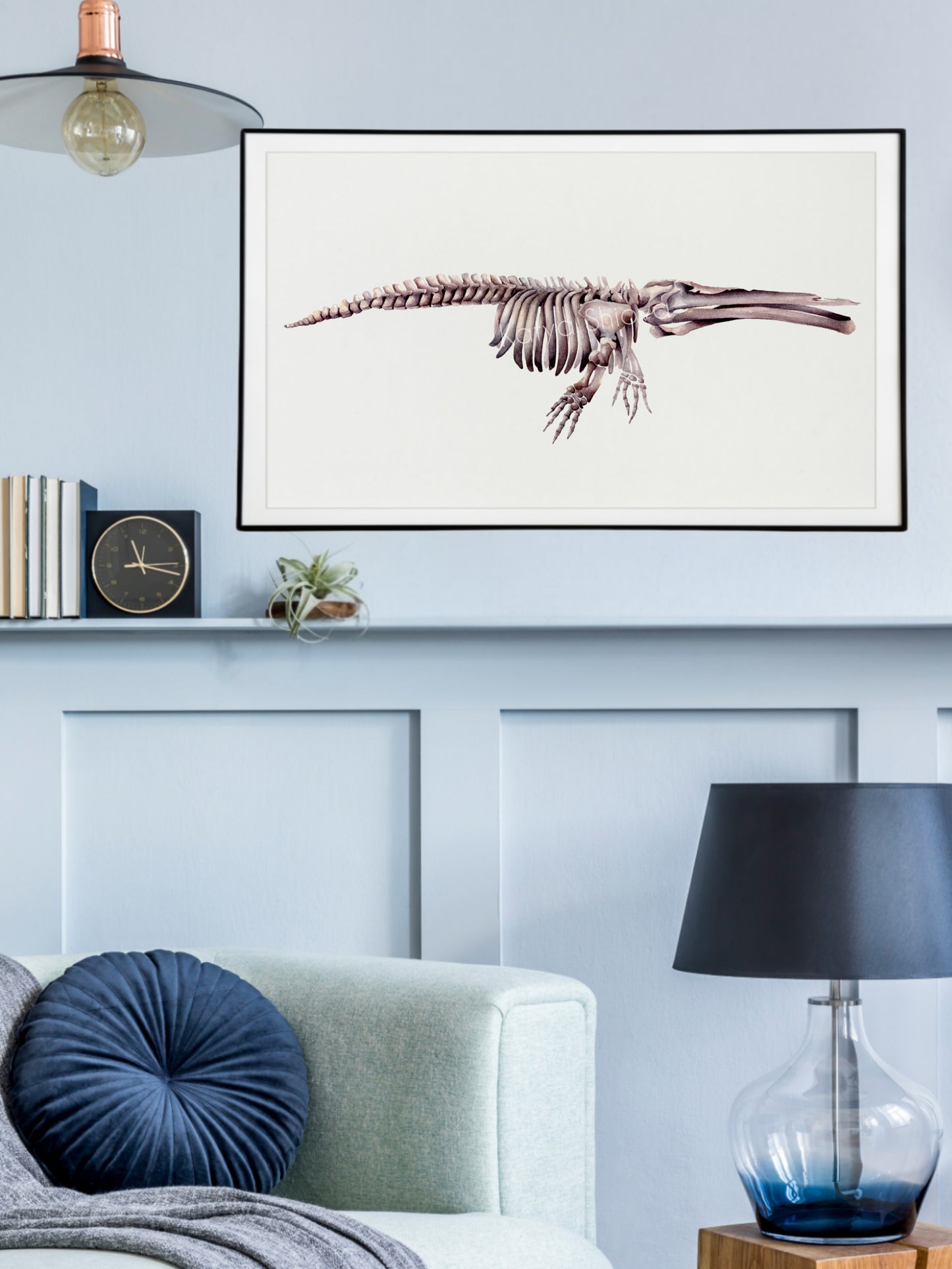 Cetotherium, skeleton of the prehistoric whale, original watercolour art