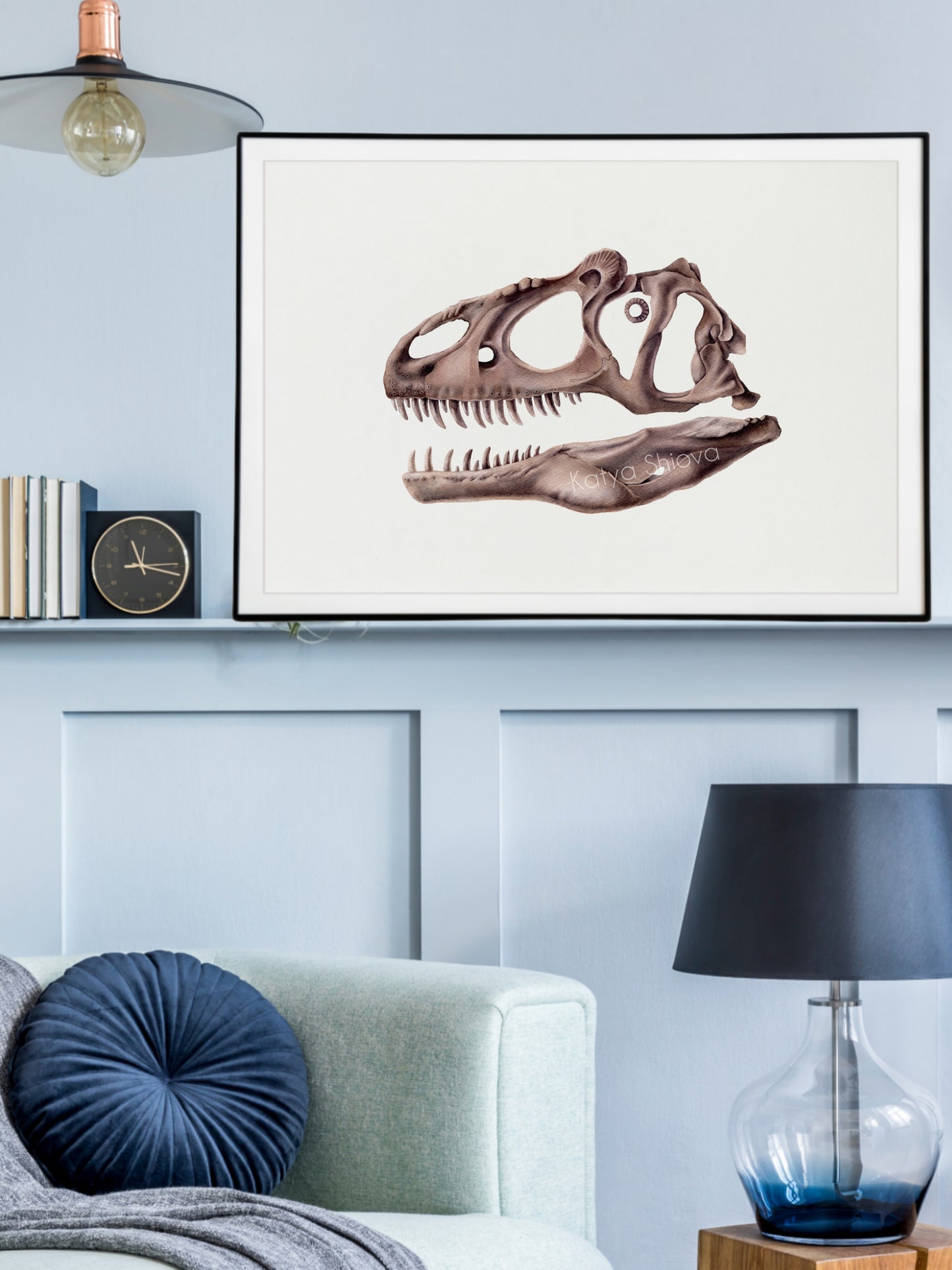 Allosaurus skull, original watercolour art
