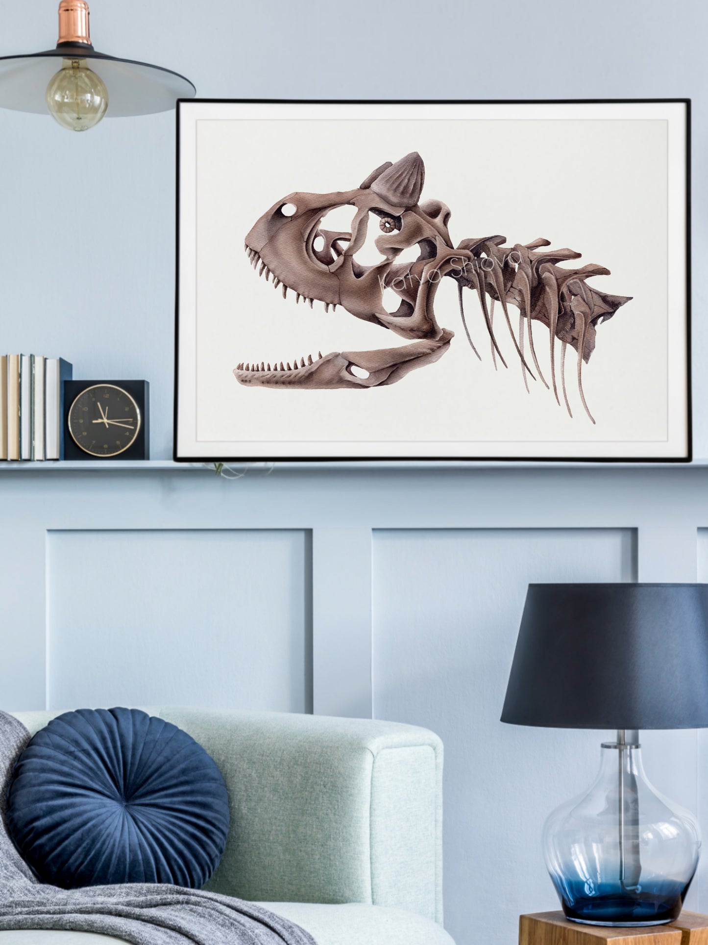 Carnotaurus skull, original watercolour art