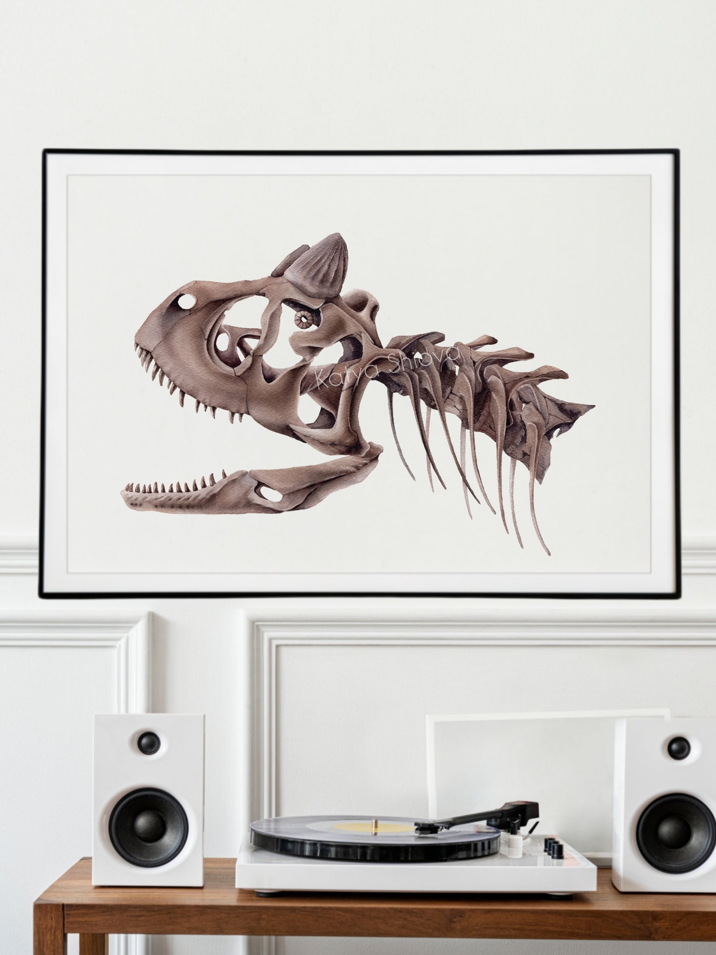 Carnotaurus skull, original watercolour art