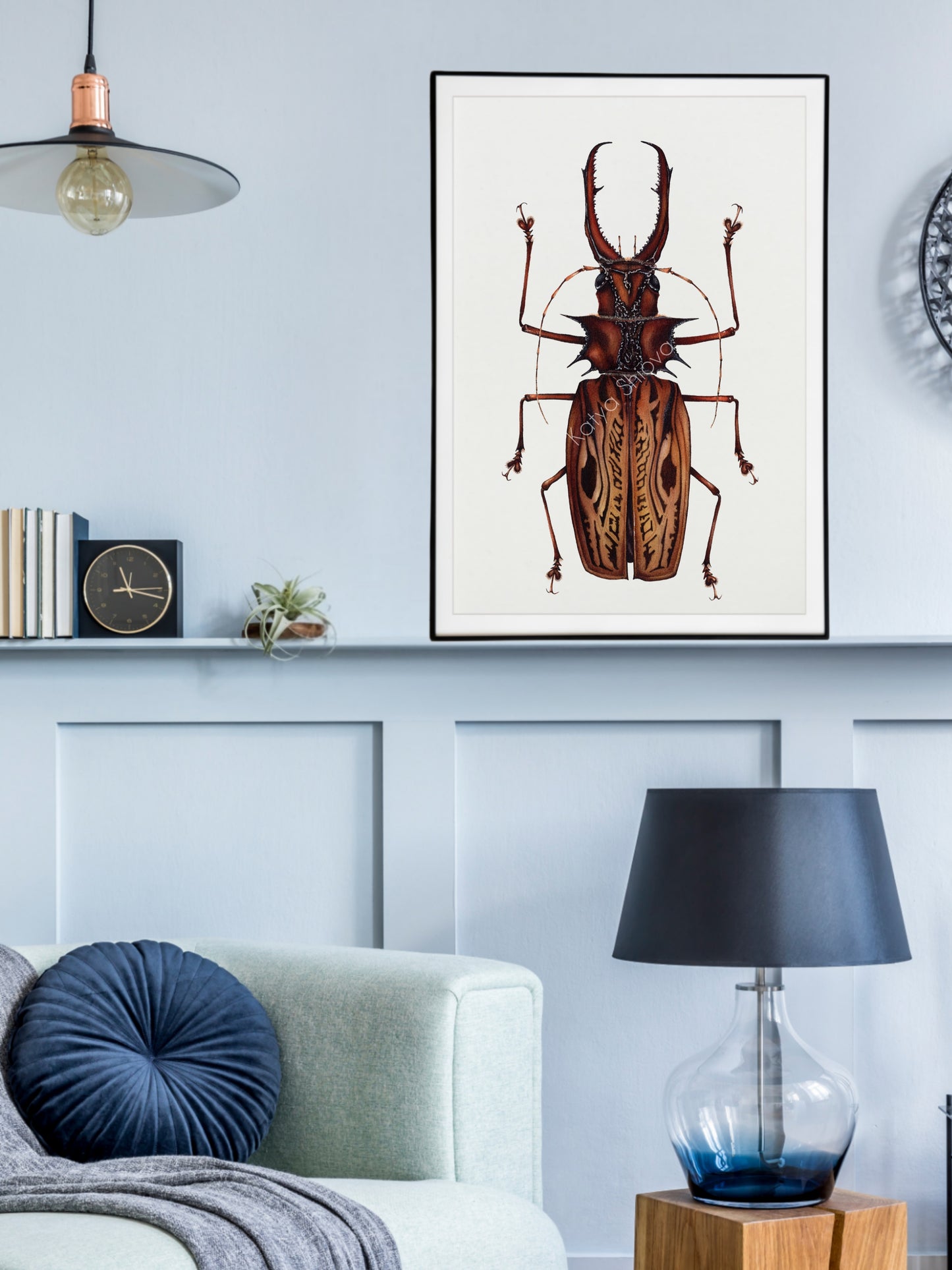 Macrodontia cervicornis, The sabertooth longhorn beetle, original watercolour art