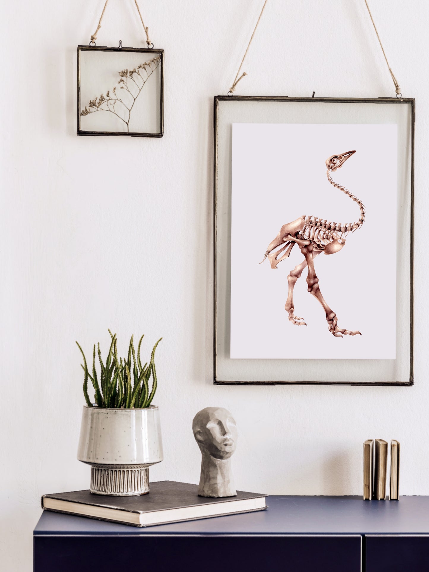 Pachystruthio dmanisensis, skeleton of the prehistoric ostrich, original watercolour art